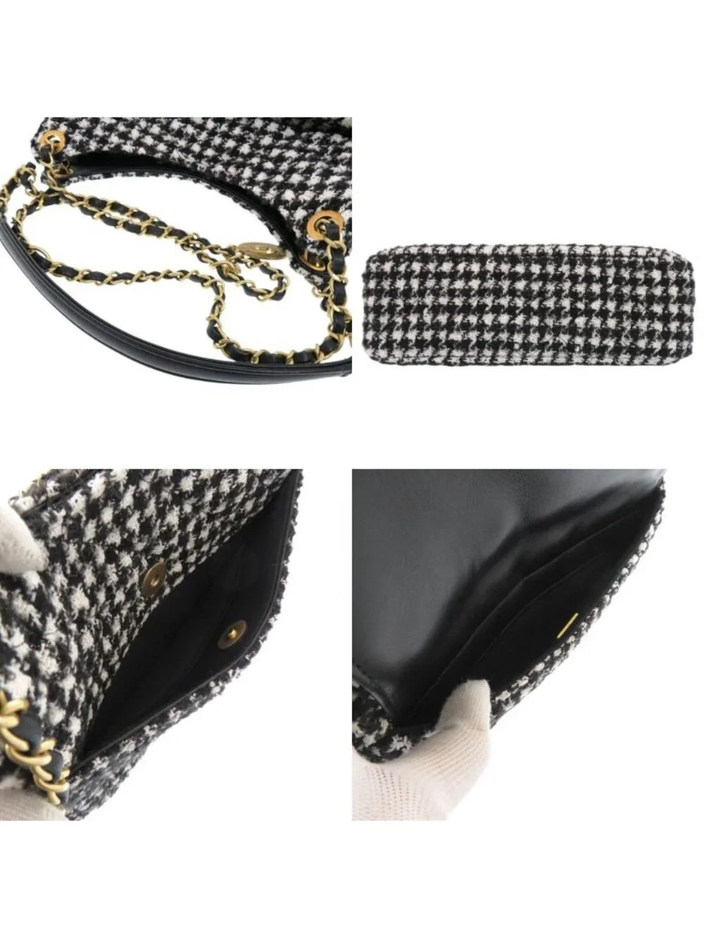 Chanel CC Logo Hobo Tweed Black Shoulder Bag Random Plate Gold White